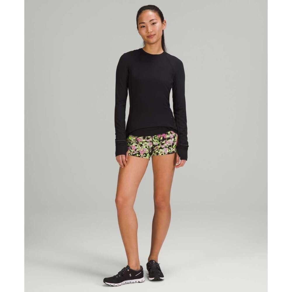 lululemon athletica Floral Print Athletic Shorts — Black, Green, Pink